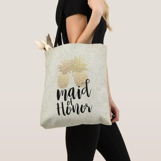 Wedding-meisje van het moderne gouden anananasstel tote bag (Dichtbij)
