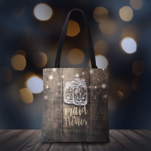 Wedding-meisje van Honor Wood Mason Jar String Lig Tote Bag