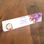 Wedding Memento Desk naamplaat met klok Naambordje (Zijkant)