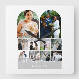 Wedding Memories 10 Photo Collage Couple Template Vierkante Klok