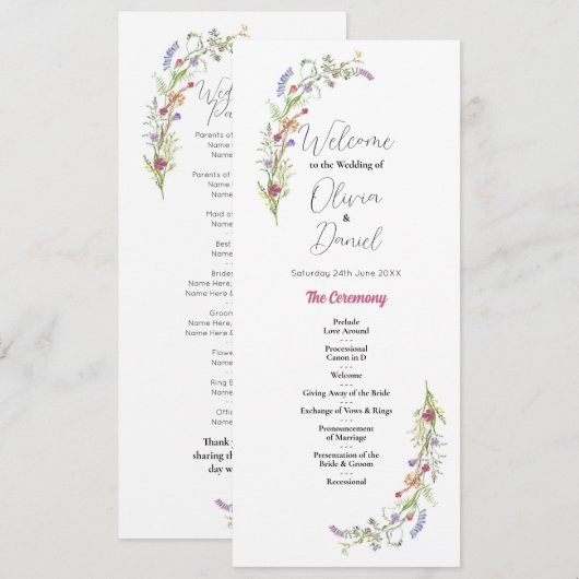 Wedding Menu Ceremonie Wildflowers Bloemen (Voorkant / Achterkant)