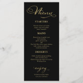 Wedding Menu Elegant Black Gold Faux Foil Script (Voorkant)