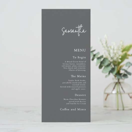 Wedding Menu Kaart met Gastnaam Grijs (Staand voorkant)