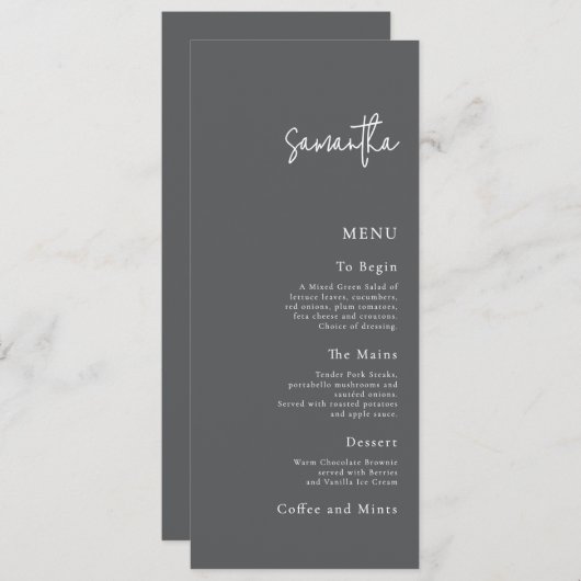 Wedding Menu Kaart met Gastnaam Grijs (Voorkant / Achterkant)
