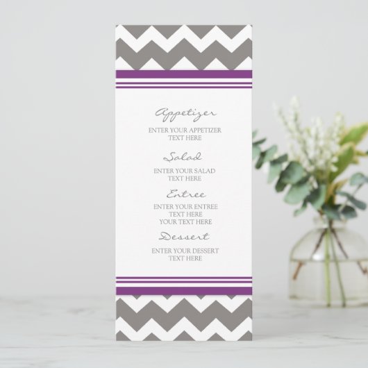 Wedding Menu Plum Gray Chevron (Staand voorkant)