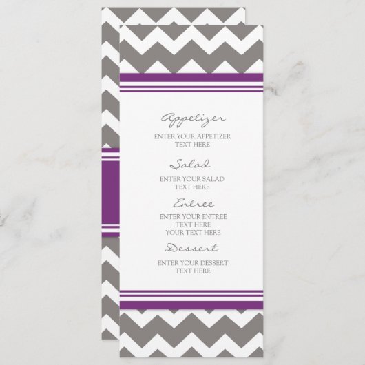 Wedding Menu Plum Gray Chevron (Voorkant / Achterkant)