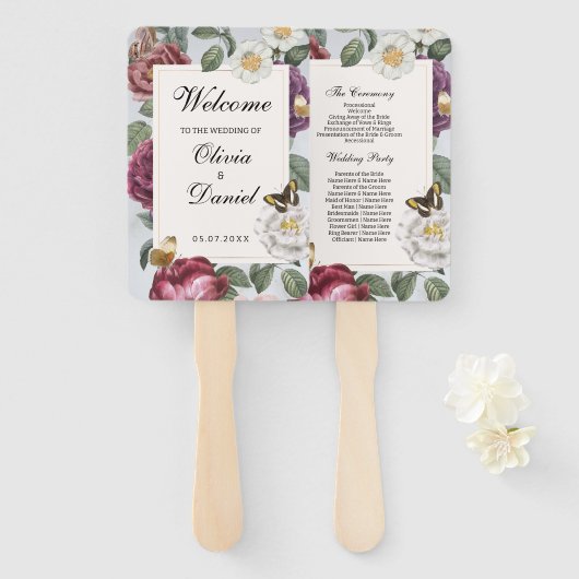 Wedding Menu Programma Bloom Bloemen Vlinder Handwaaier (Voorkant en achterkant)