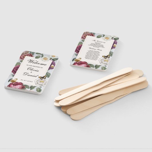 Wedding Menu Programma Bloom Bloemen Vlinder Handwaaier (Niet-gemonteerd)