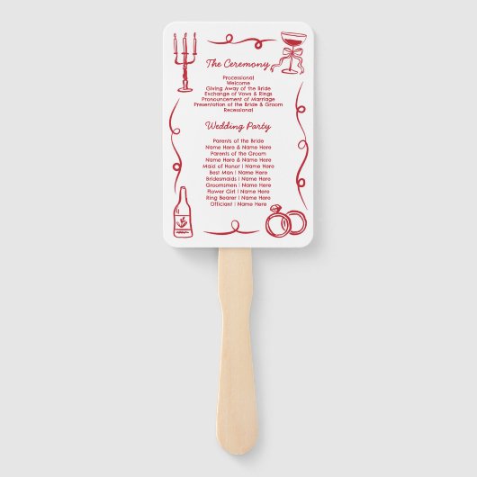 Wedding Menu Programma Hand getrokken grillig Handwaaier (Achterkant)