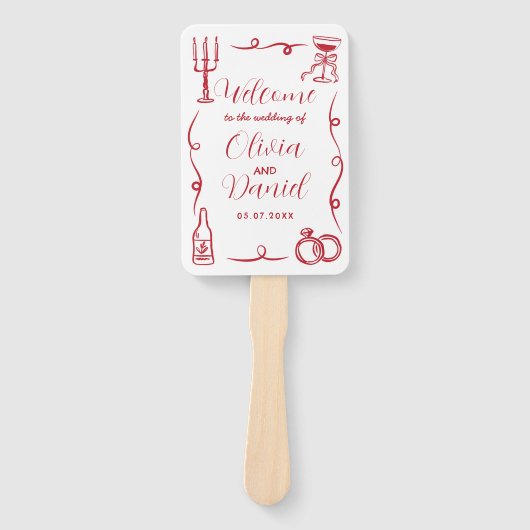 Wedding Menu Programma Hand getrokken grillig Handwaaier (Voorkant)