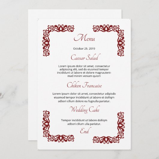 Wedding Menu Sjabloon (Voorkant / Achterkant)