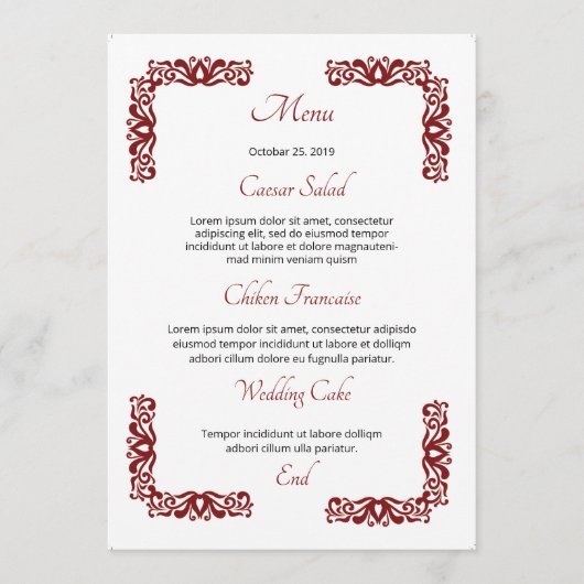 Wedding Menu Sjabloon (Voorkant)
