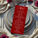 Wedding Menu & Thank You - Red<br><div class="desc">The Wedding Menu is on the front and a Thank You message for your guests is on the back. Designed to coordinate with the "Romantic Scroll Hearts & Calligraphy" Wedding Collection. To change details, click «Personalize». To move the text or change the text size, font, or color click «Click to...</div>