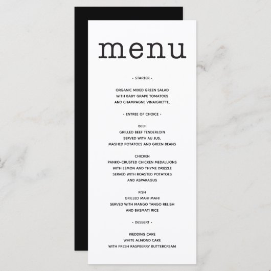 Wedding Menu - Vrijgezellenfeest Menu - Type (Voorkant / Achterkant)
