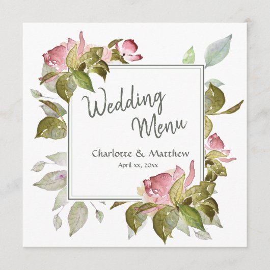 Wedding Menu Waterverf Rozen (Voorkant)