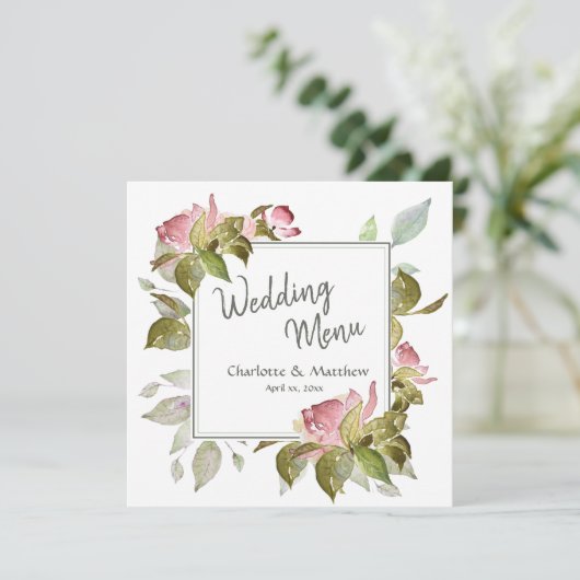 Wedding Menu Waterverf Rozen (Staand voorkant)