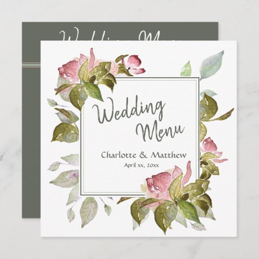 Wedding Menu Waterverf Rozen (Voorkant / Achterkant)