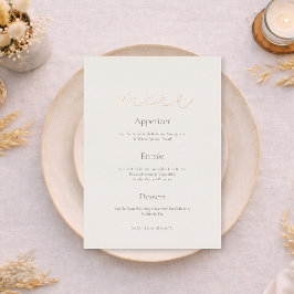 Wedding Menu with Real Gold Foil | Minimal Ivory  Folie Uitnodiging