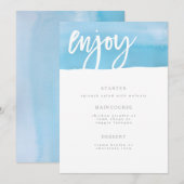 Wedding-menukaart, blauwe Waterverf Menu (Voorkant / Achterkant)
