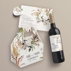 Wedding met de heer Mrs. pampas eucalyptus modern Bedankdoosjes