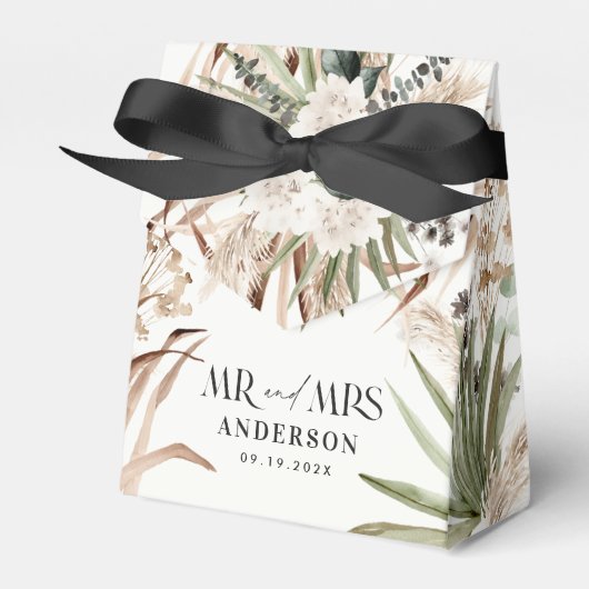 Wedding met de heer Mrs. pampas eucalyptus modern  Bedankdoosjes (Voorkant Zijde)