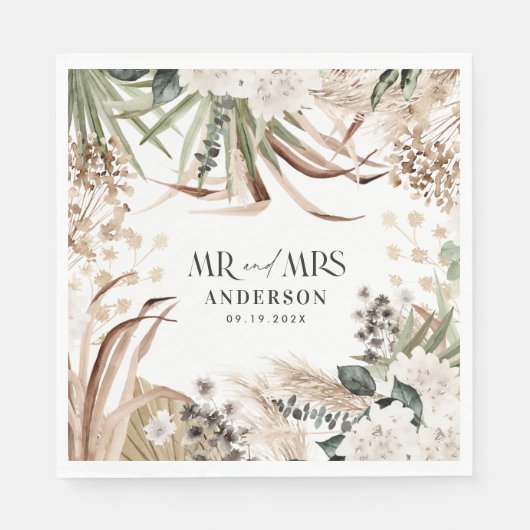 Wedding met de heer Mrs. pampas eucalyptus modern  Servet (Voorkant)