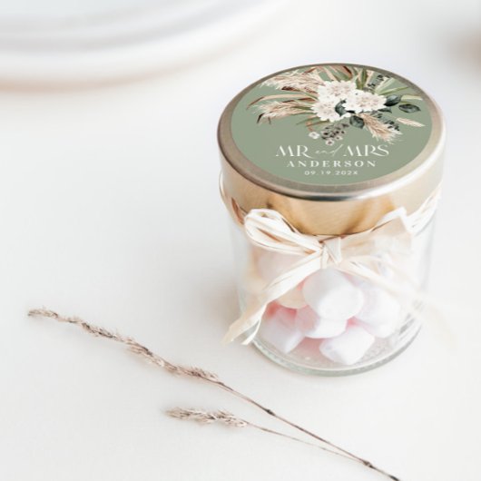 Wedding met de heer Mrs. pampas gras, eucalyptus b Ronde Sticker