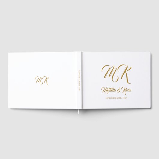 Wedding met Elegant Classy Gold Script & White Gastenboek (Volledig)
