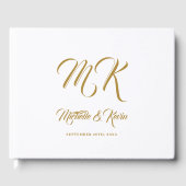Wedding met Elegant Classy Gold Script & White Gastenboek (Voorkant)