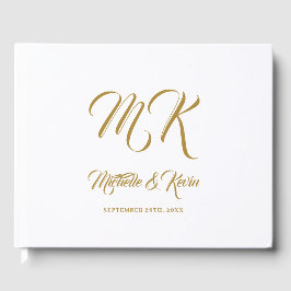 Wedding met Elegant Classy Gold Script & White Gastenboek