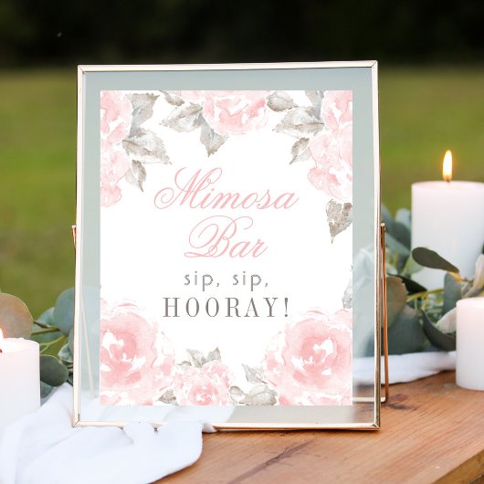 Wedding Mimosa Bar Roze Waterverf Roos Poster