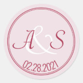 Wedding Minimal Classic Initialen Datum Bourgogne Ronde Sticker (Voorkant)