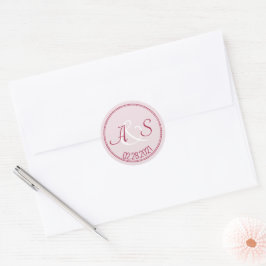 Wedding Minimal Classic Initialen Datum Bourgogne Ronde Sticker