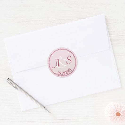 Wedding Minimal Classic Initialen Datum Bourgogne Ronde Sticker (Envelop)