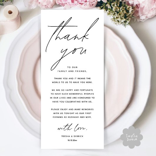 Wedding Minimalist Wedding Dinner Thank You Card Programmakaart