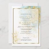 Wedding Modern Blue and Gold Waterverf Splash Kaart (Voorkant)