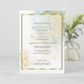 Wedding Modern Blue and Gold Waterverf Splash Kaart (Staand voorkant)