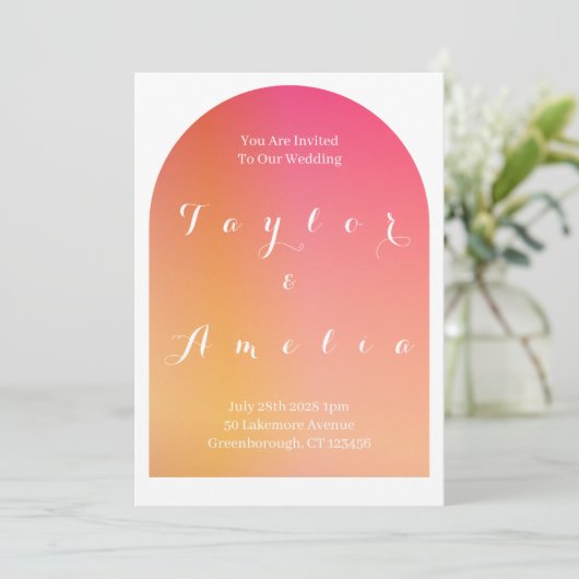 Wedding Modern Boho Arch Sunset Ombre Kaart (Staand voorkant)