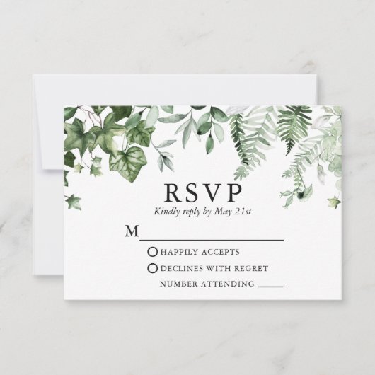 Wedding Modern Elegant Botanical Ivy Greenery RSVP Kaartje (Voorkant)