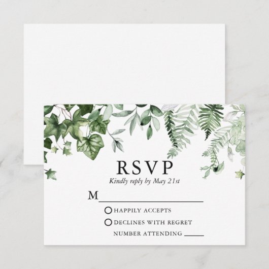 Wedding Modern Elegant Botanical Ivy Greenery RSVP Kaartje (Voorkant / Achterkant)