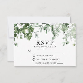 Wedding Modern Elegant Botanical Ivy Greenery RSVP Kaartje