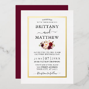 Wedding Modern Elegant Burgundy Floral Gold Folie Uitnodiging
