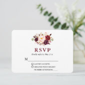 Wedding Modern Elegant Burgundy Floral RSVP Kaartje (Staand voorkant)