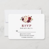 Wedding Modern Elegant Burgundy Floral RSVP Kaartje (Voorkant)