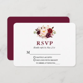 Wedding Modern Elegant Burgundy Floral RSVP Kaartje