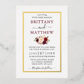 Wedding Modern Elegant Floral Burgundy Gold Folie Uitnodiging (Voorkant)