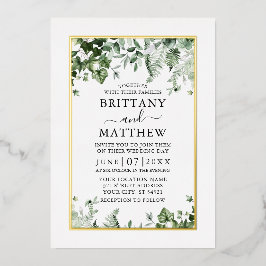 Wedding Modern Elegant Ivy Sage Greenery Gold Folie Uitnodiging