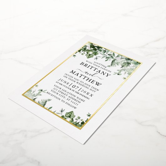 Wedding Modern Elegant Ivy Sage Greenery Gold Folie Uitnodiging (Gedraaid)