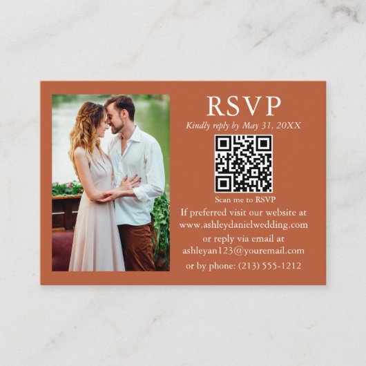 Wedding Modern Minimalist Foto Terracotta QR RSVP Informatiekaartje (Voorkant)
