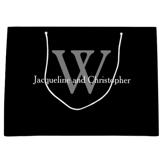 Wedding Modern Monogram en Namen Chic Black Groot Cadeauzakje (Voorkant)